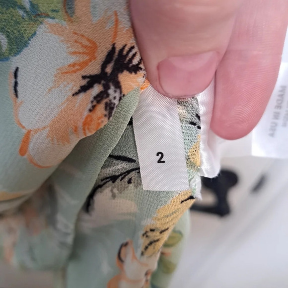 Reformation Green Tropical Floral Chiffon Off The Shoulder Mini Dress Size 2 - Picture 8 of 9